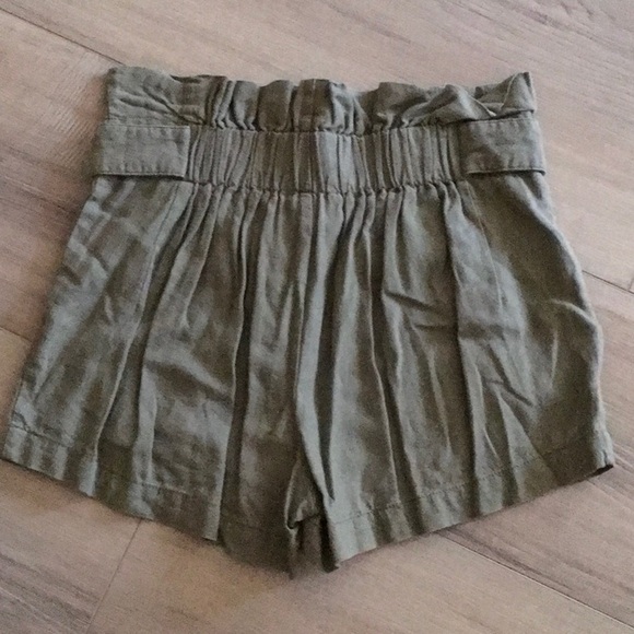 Rewash Shorts Size XS Olive Green Elastic Waist Linen Blend - Picture 2 of 5